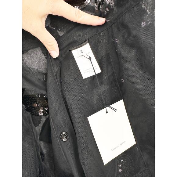 Simone Rocha Black Sheer Sequin Scoop Neck Slip Dress Floral Flower 8 NEW - Picture 9 of 11